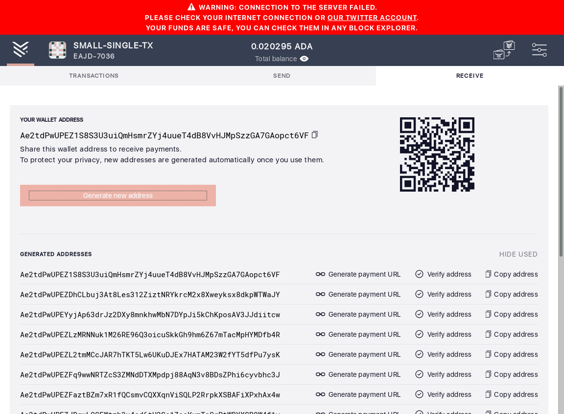 Ensure every generated wallet address is unique IT34/4_31-I click on the Generate new address button 09 times.png