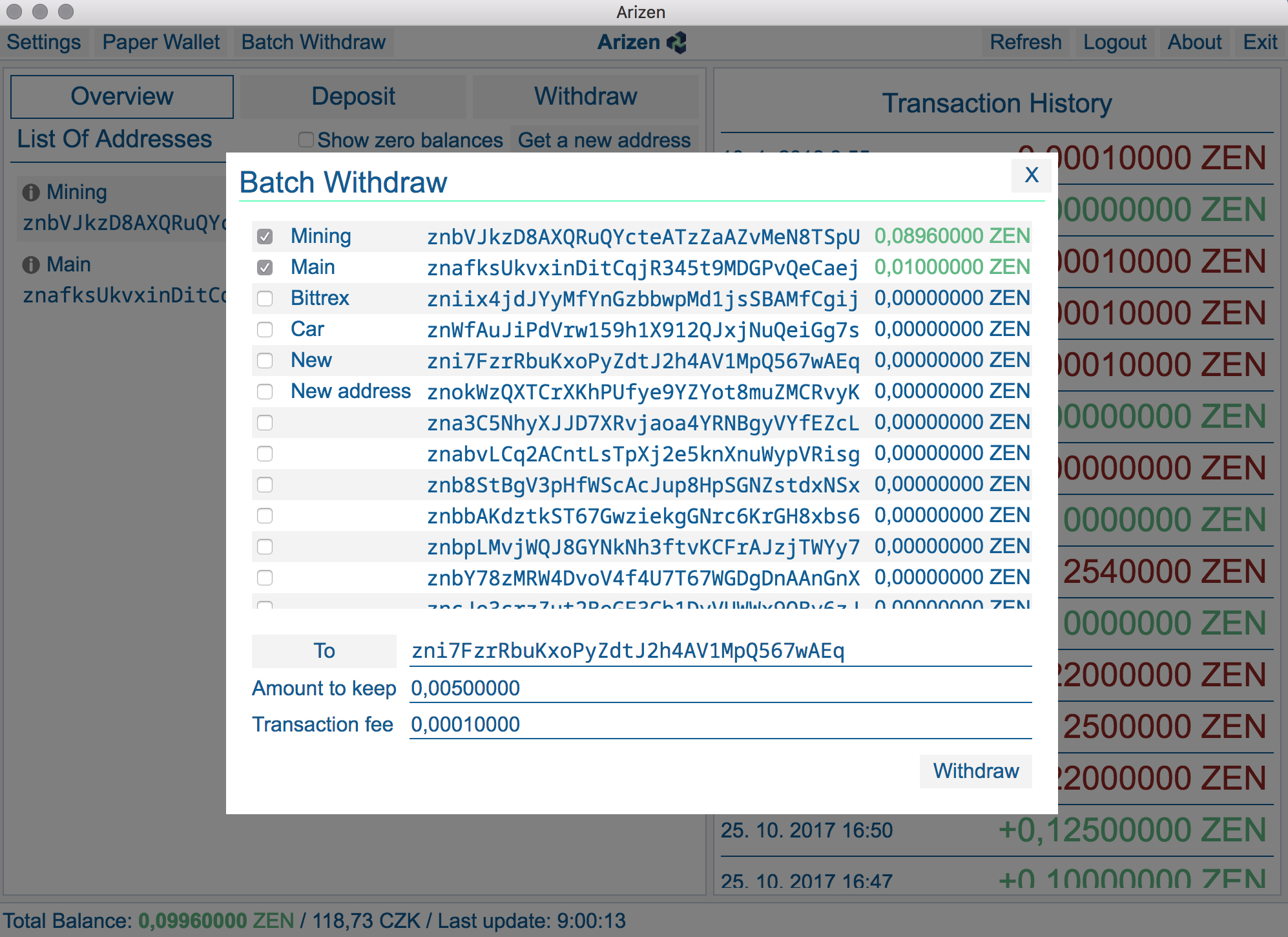 Batch withdraw