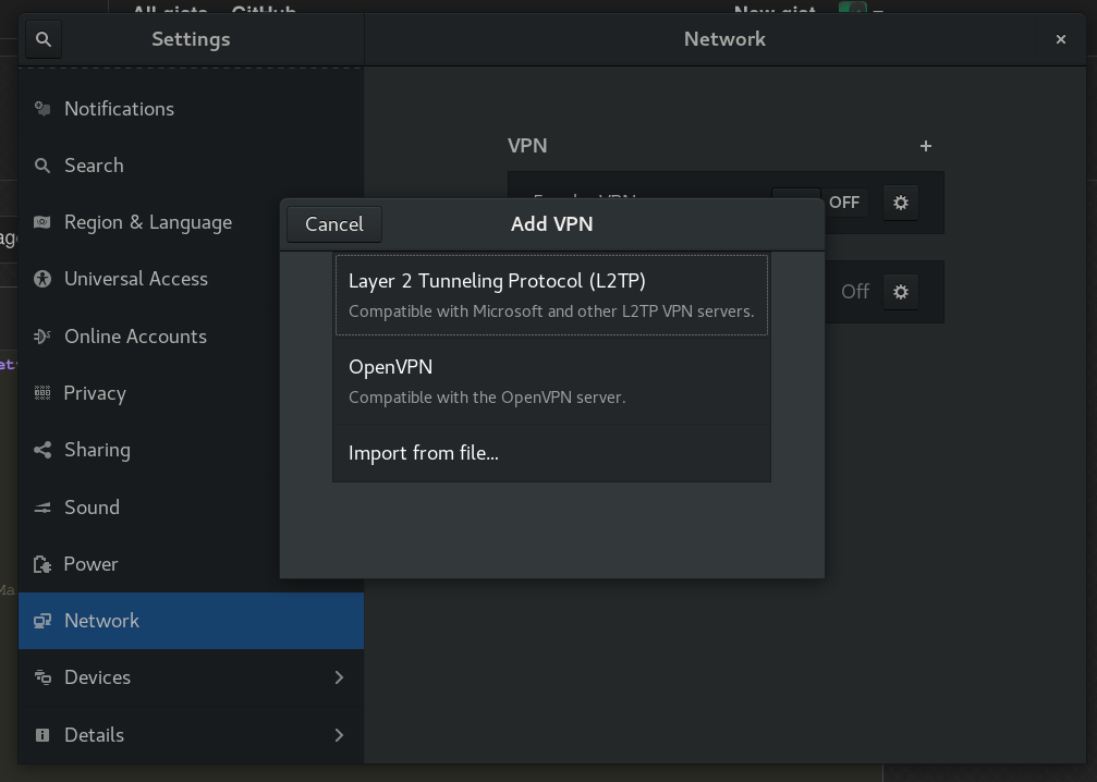 add vpn in gnome