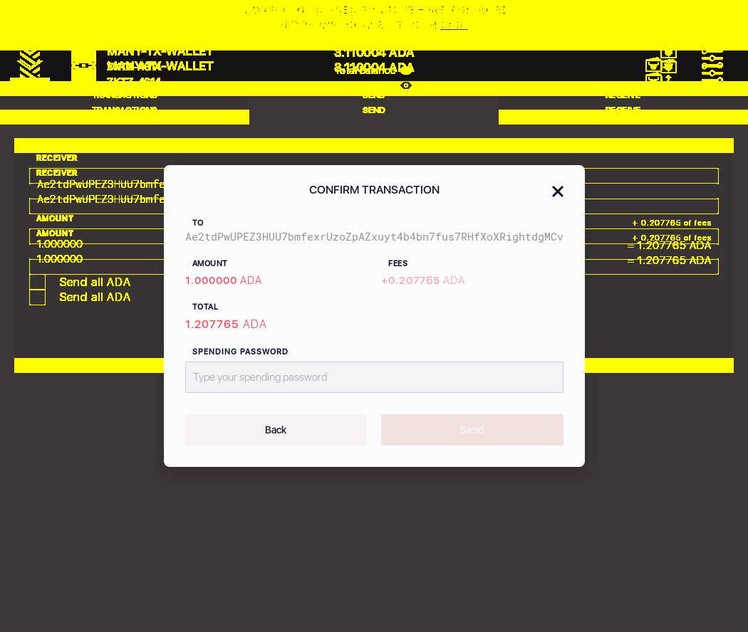 User can send funds from one Yoroi wallet to another IT54/8_28-I see send money confirmation dialog.png