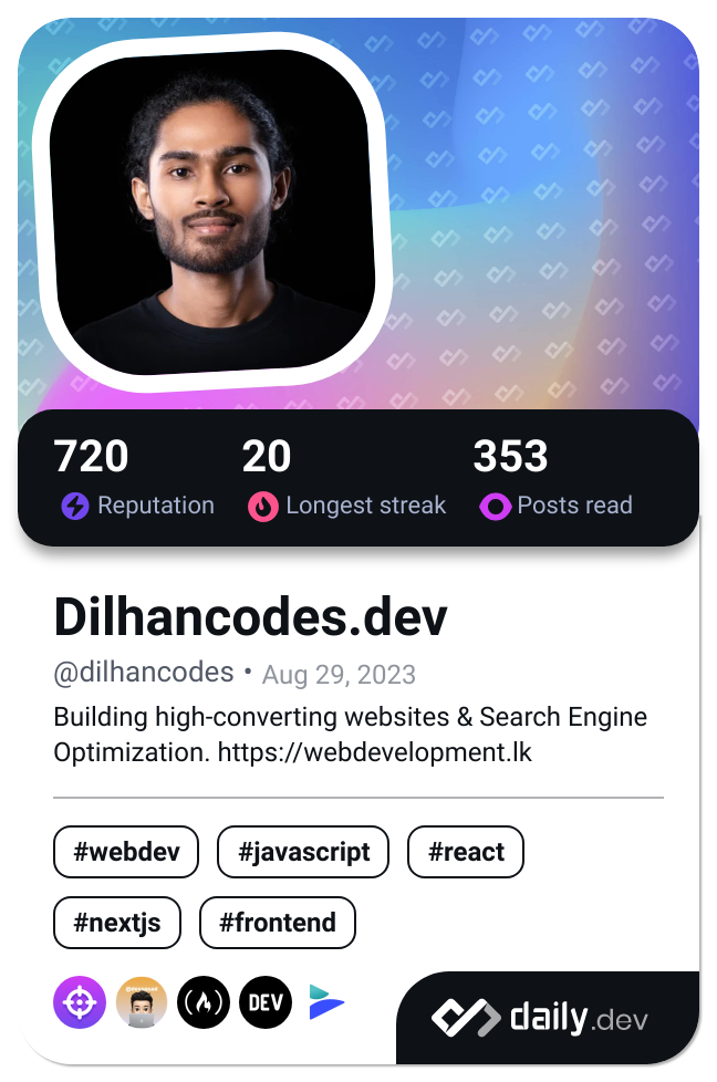 Dilhancodes.dev's Dev Card