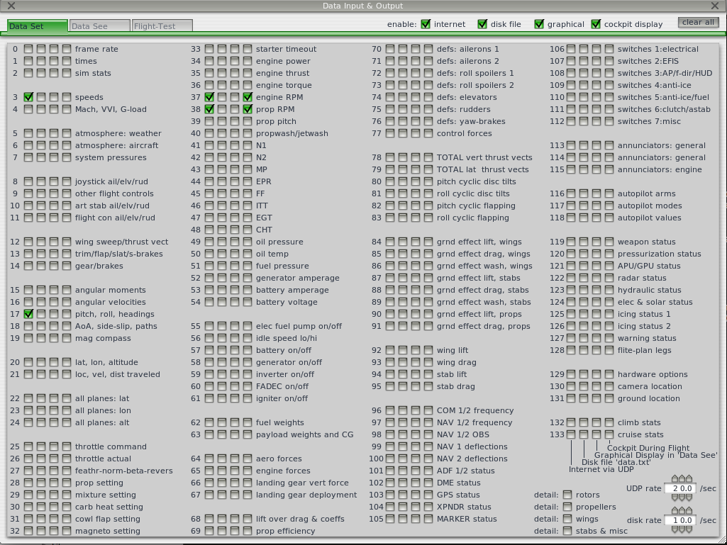 X-Plane Data Output configuration