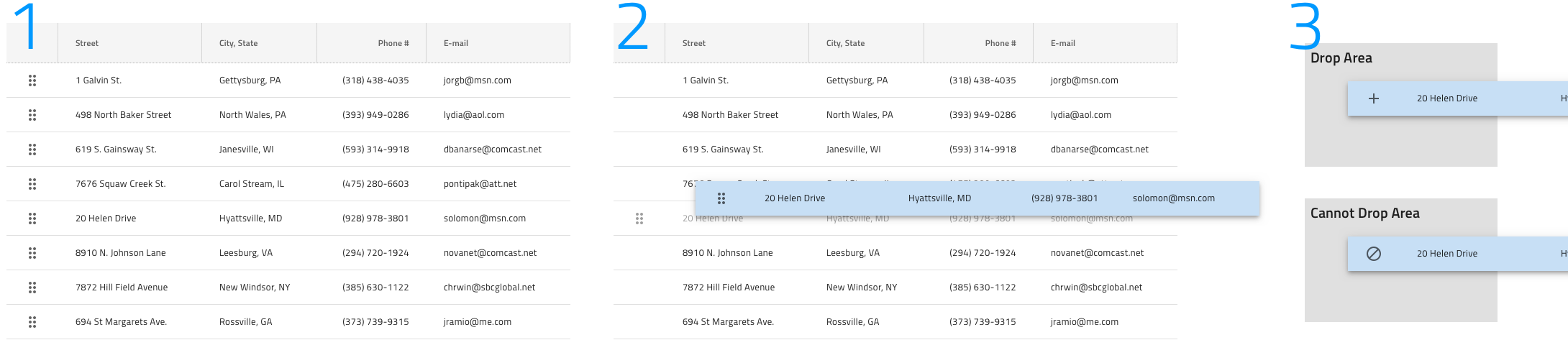 Row drag and drop states