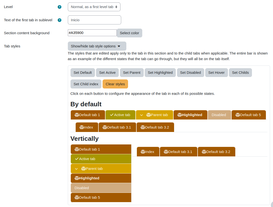 Tabs styles editor