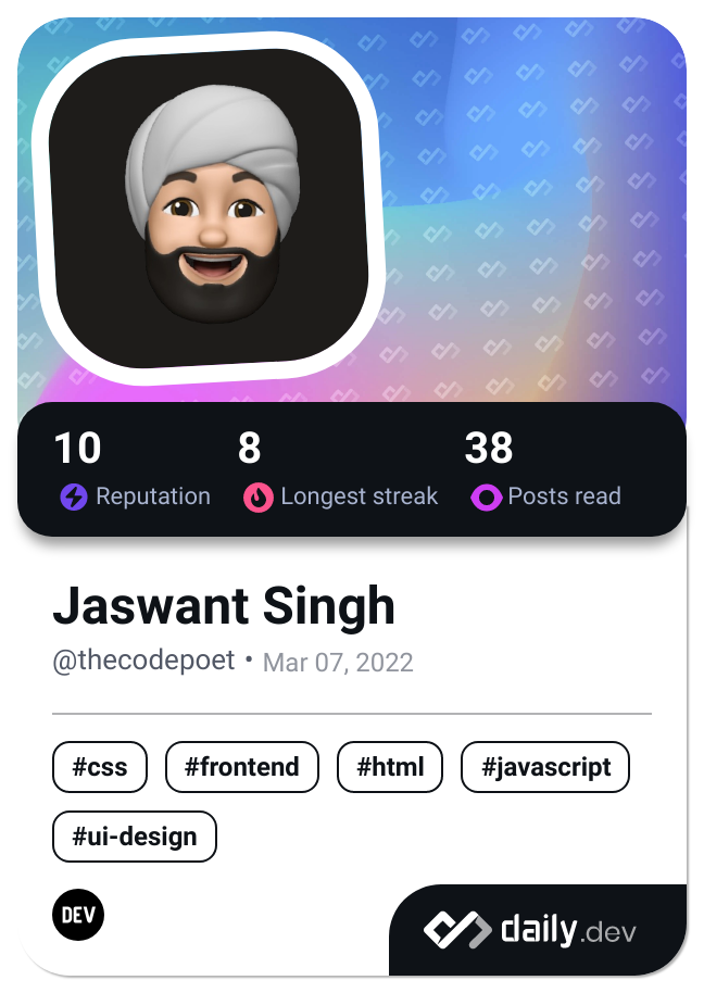 Jaswant Singh's Dev Card