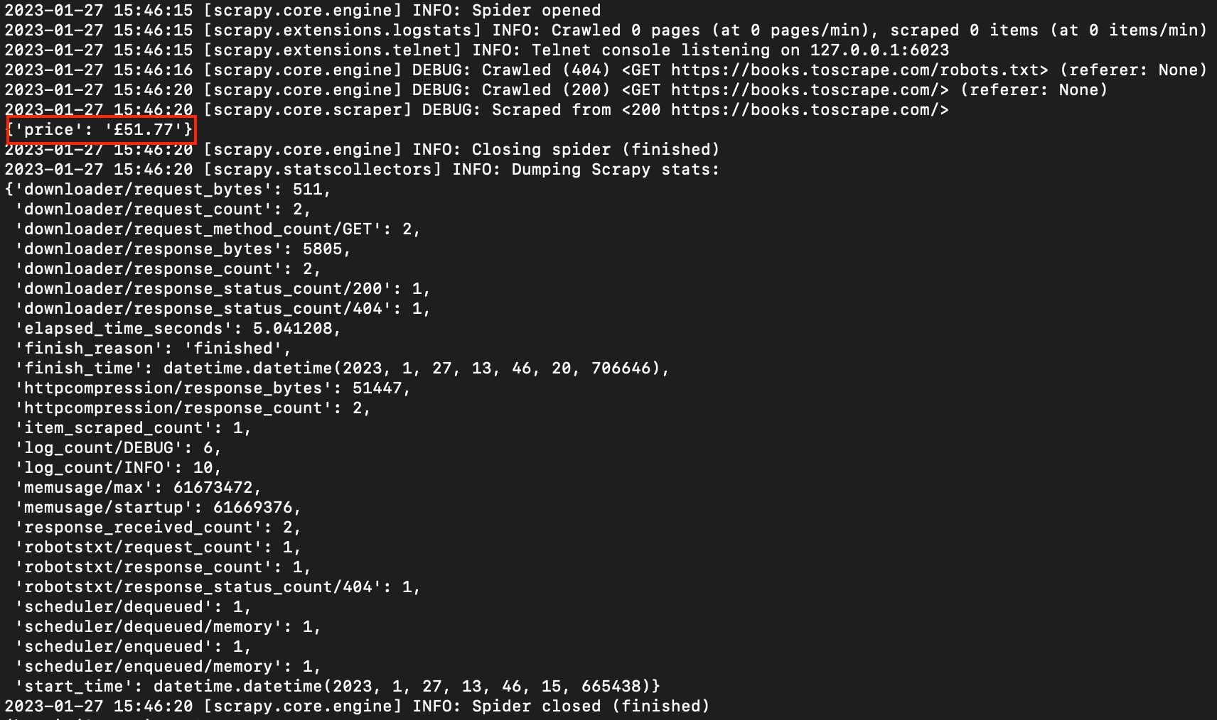 crawling results from target website in terminal window