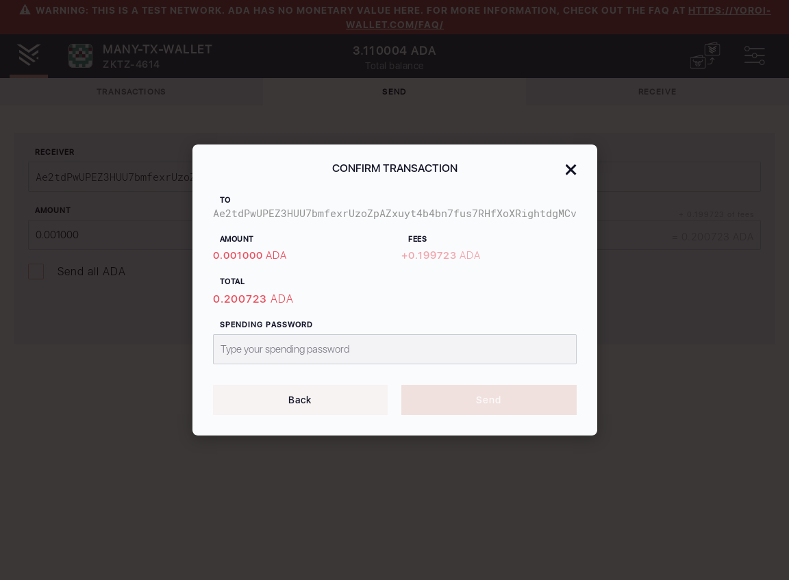 User can send funds from one Yoroi wallet to another IT54/7_27-I click on the next button in the wallet send form.png