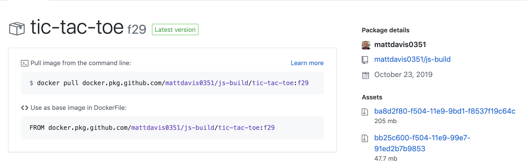 screenshot of tic-tac-toe package page