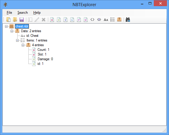 chest.nbt > Compound tag Data > some other tags. with (String) id set to Chest