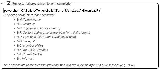 qBittorrent settings page