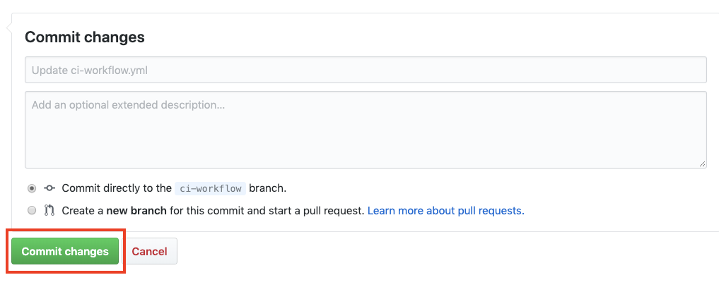 screenshot highlighting the commit changes button