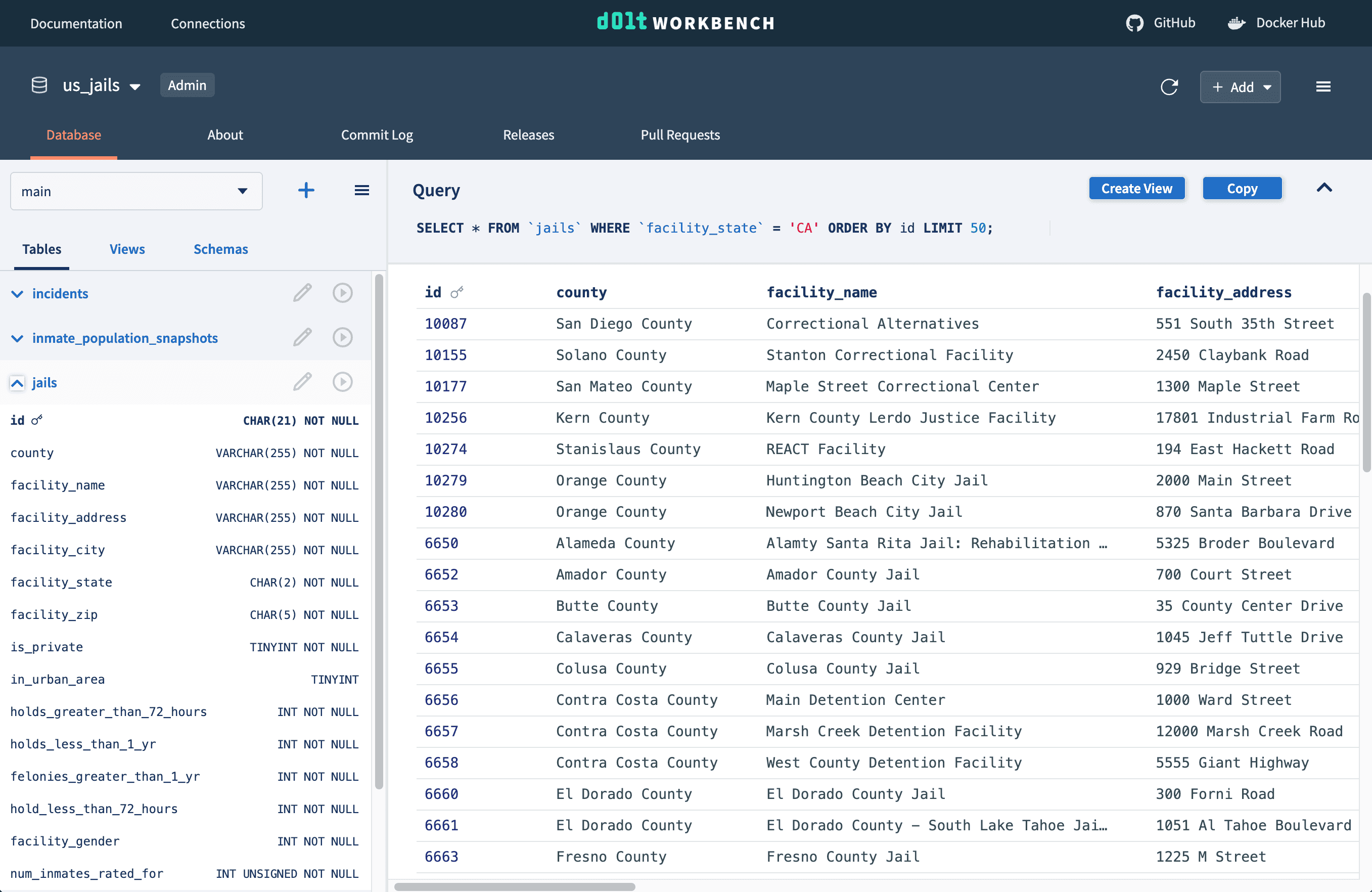 Modern, web based table-browser