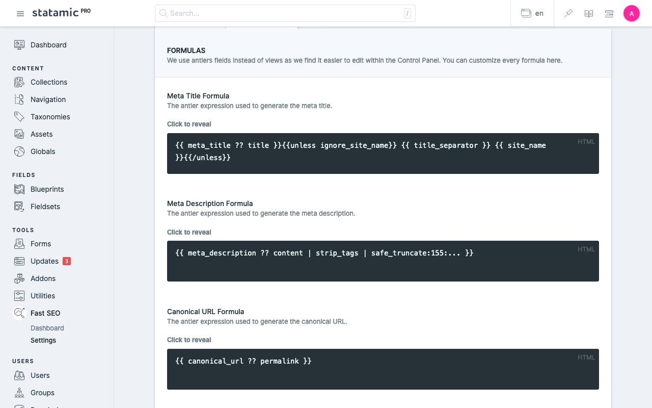 Statamic fast SEO Formulas