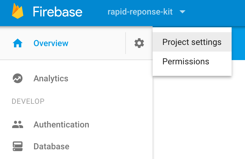 Firebase Project settings icon