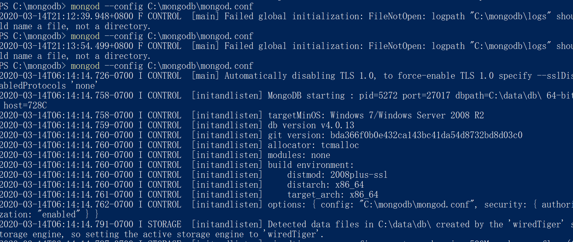 mongodb启动