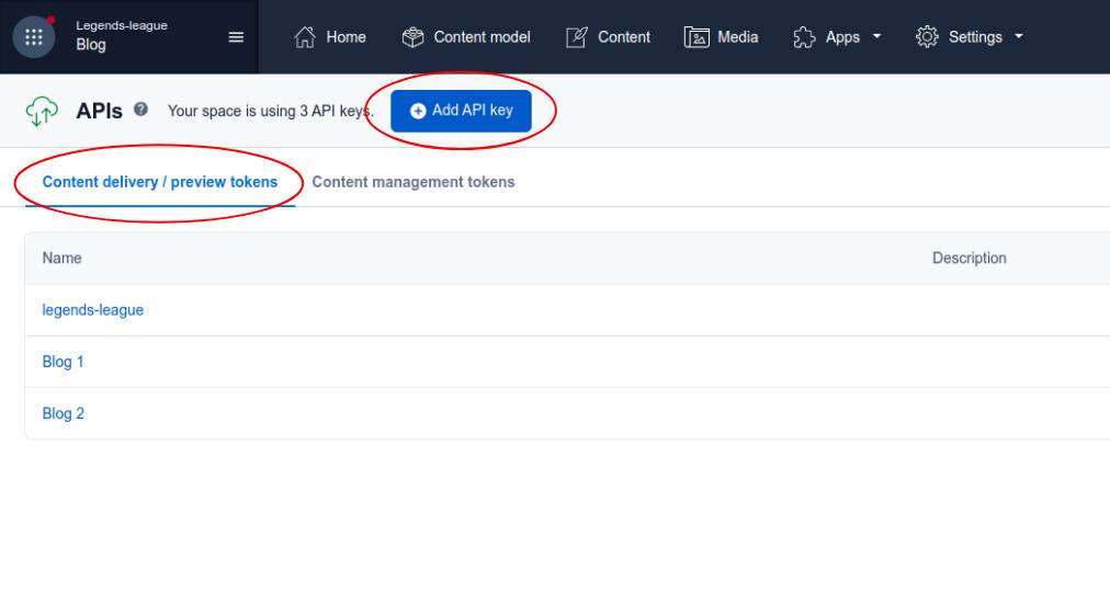 add Content Delivery / Preview API API key