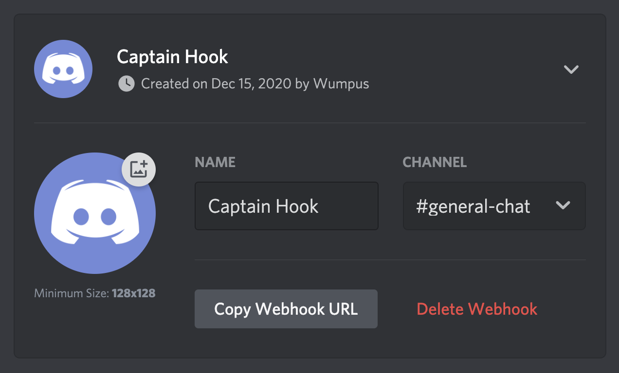 created webhook