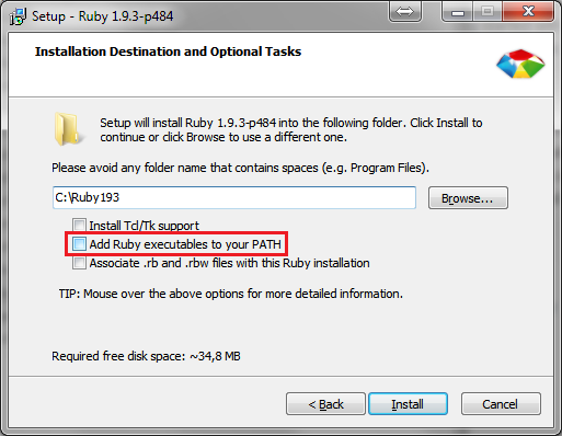 RubyInstaller Options