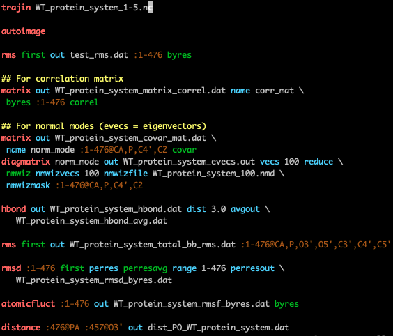 Sample cpptraj syntax highlighting for vim