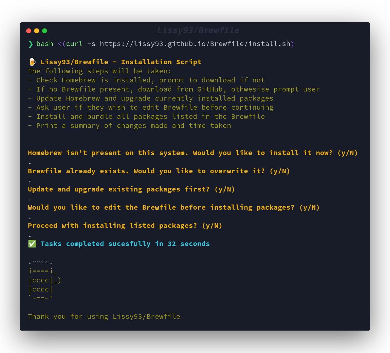 Brewfile automated installation script