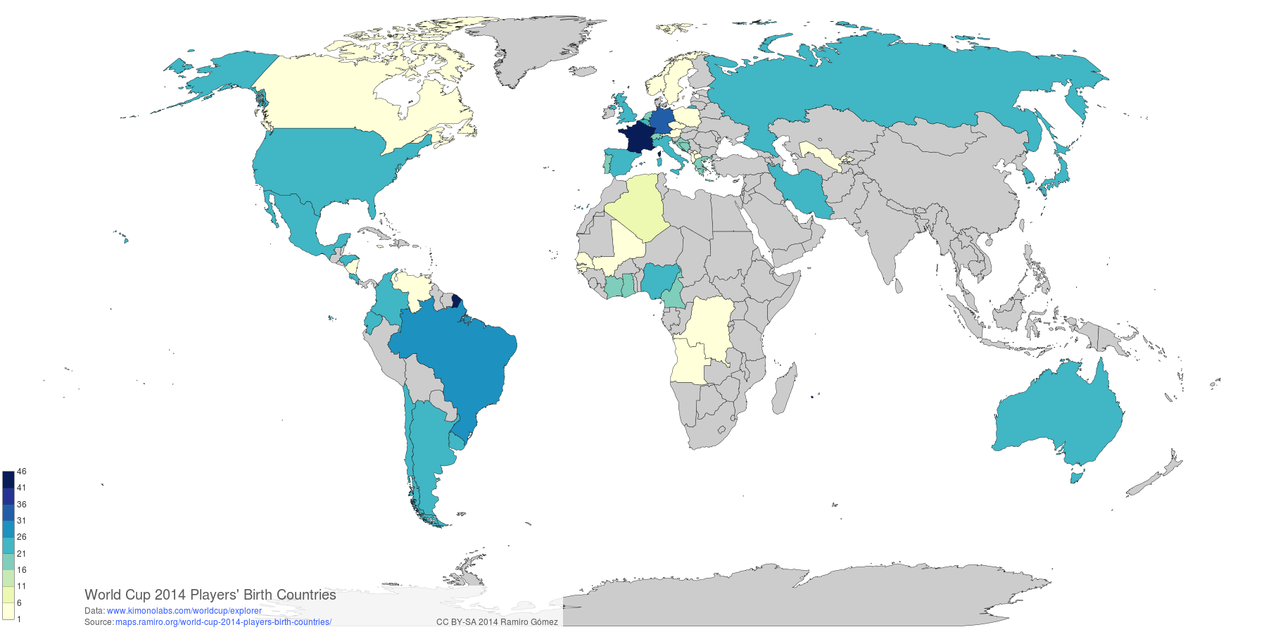 World Cup 2014 Players' Birth Countries