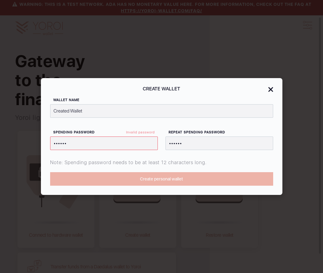 Wallet cant be created if its password doesnt meet complexity requirements IT7/7_104-I should see Invalid Password error message.png