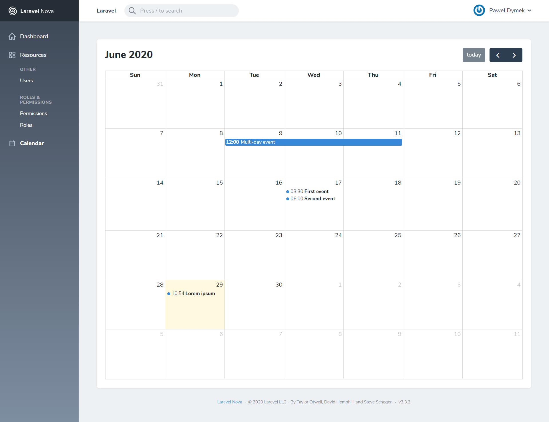 Nova Calendar Tool - screen 1