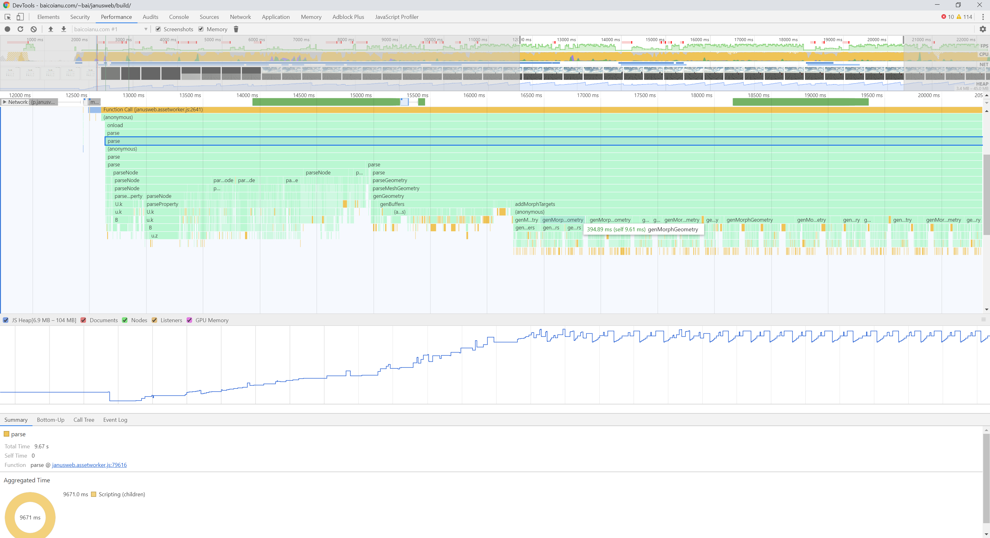 Debug profile of CPU/memory usage for FBX model loader