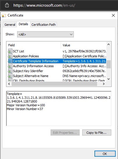 Certificate Template Information