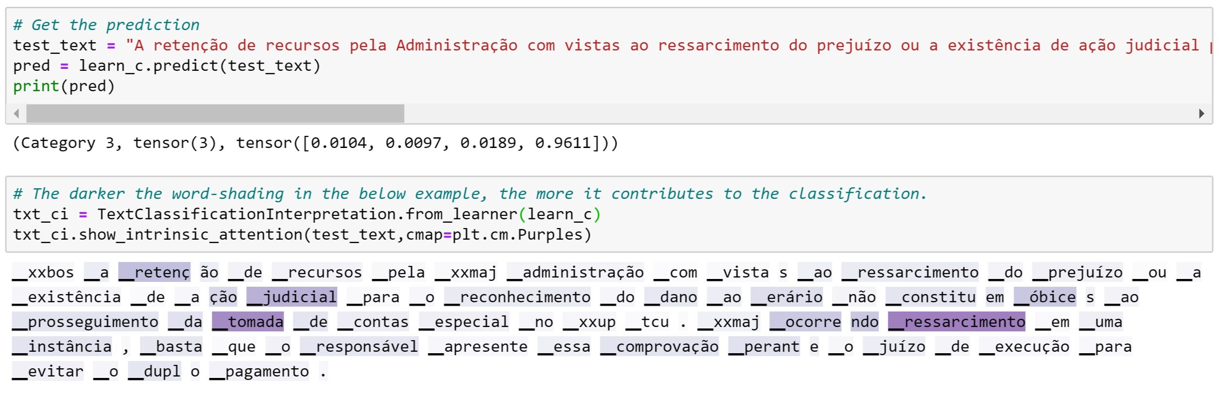 Using the classifier to predict the category of TCU legal texts