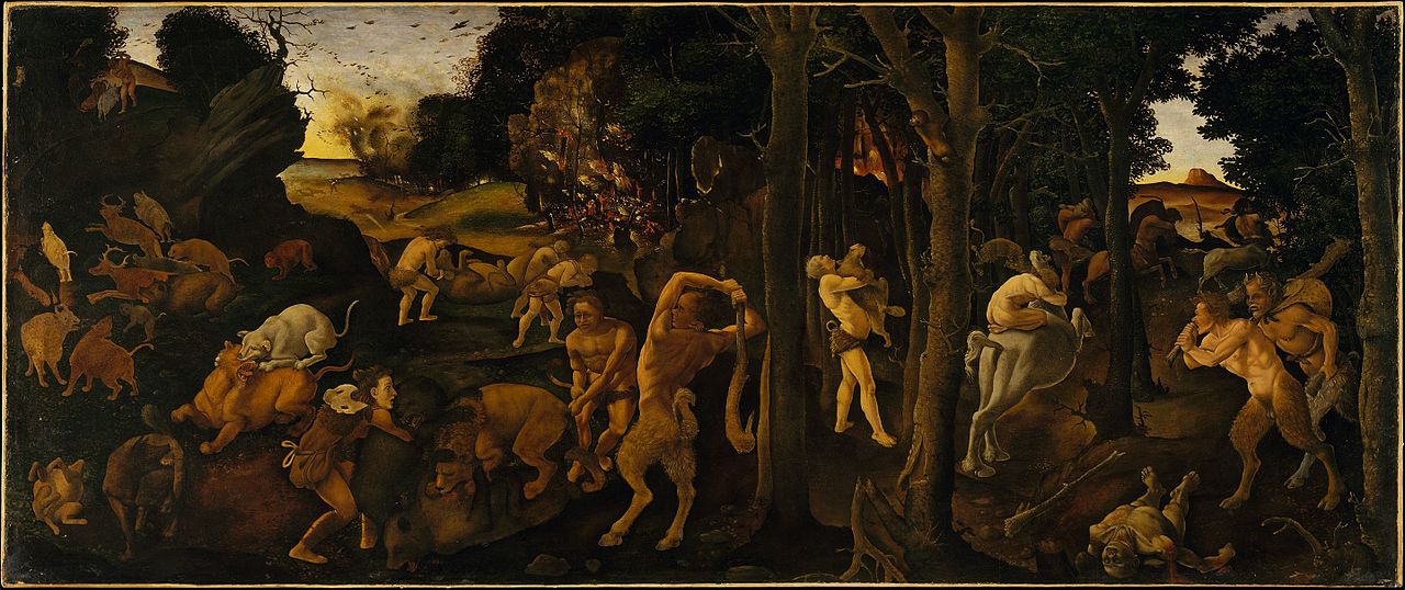 Piero di Cosimo, Cena de caçada, c. 1494--1500, têmpera e óleo sobre madeira. Metropolitan Museum of Art  