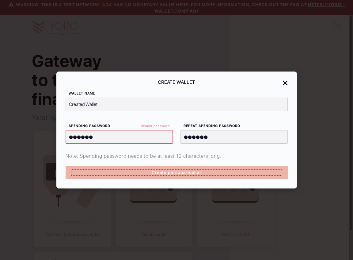 Wallet cant be created if its password doesnt meet complexity requirements IT7/6_104-I click the Create personal wallet button.png