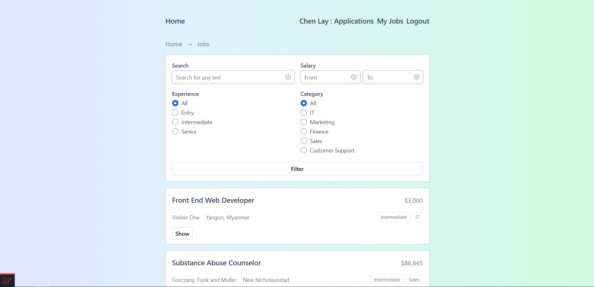 Advance Job Board Filter