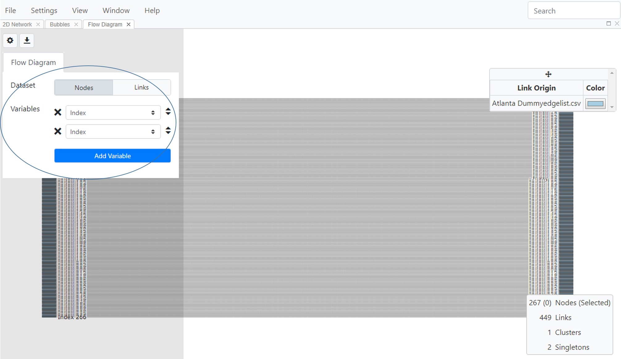 settings for flow diagram view, used to map variables