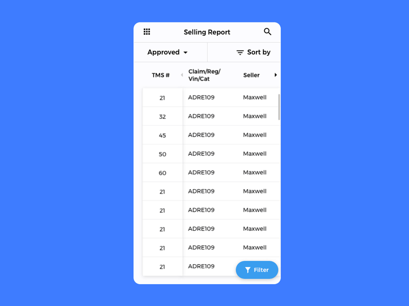 animated table on mobile