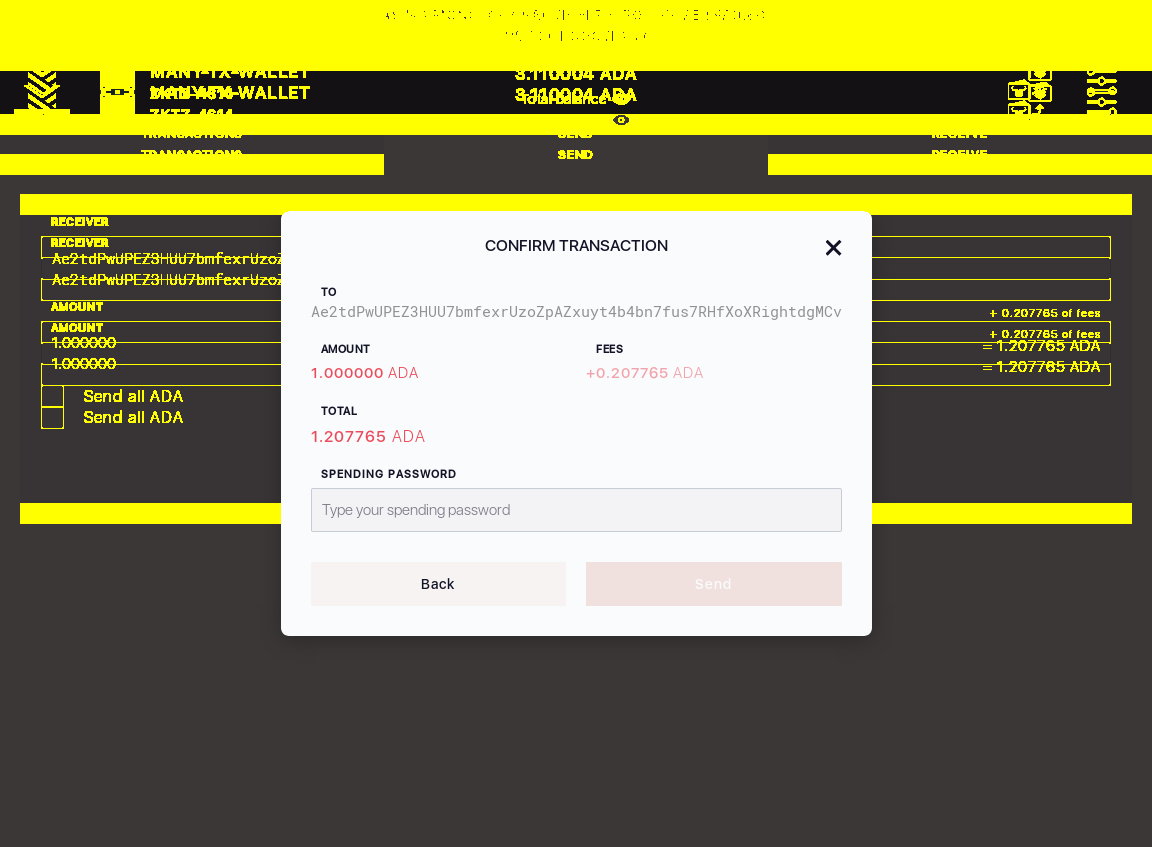 User can send funds from one Yoroi wallet to another IT54/8_28-I see send money confirmation dialog.png