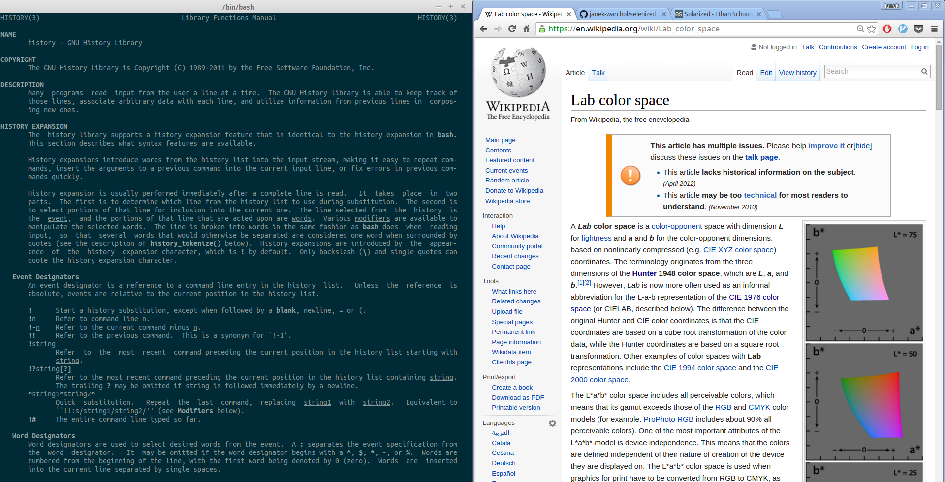 Solarized next to black&white Wikipedia