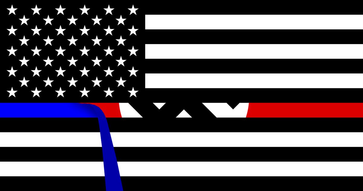 Image of a "Blue Lives Matter" flag with the thin blue line being peeled away to reveal a Nazi swastika underneath.