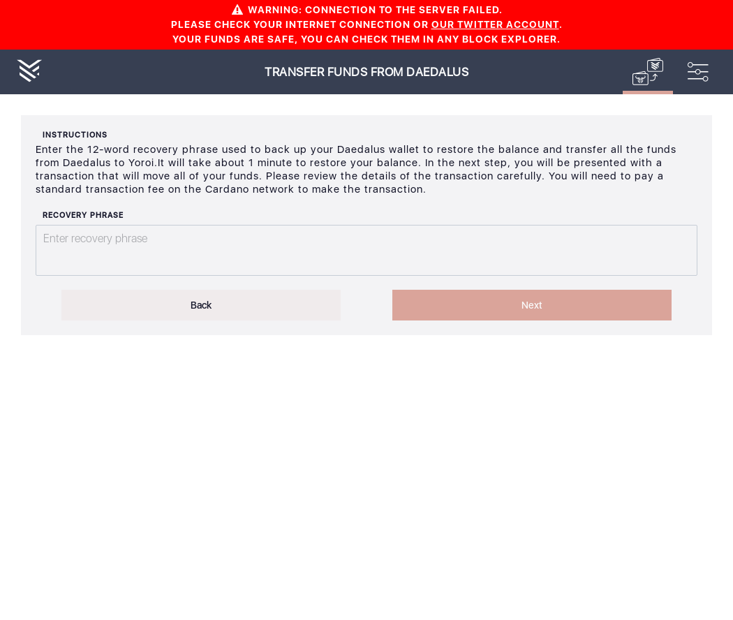 Daedalus transfer should fail to recover wallet if connection was lost IT84/4_19-I click on the transfer funds from Daedalus button.png