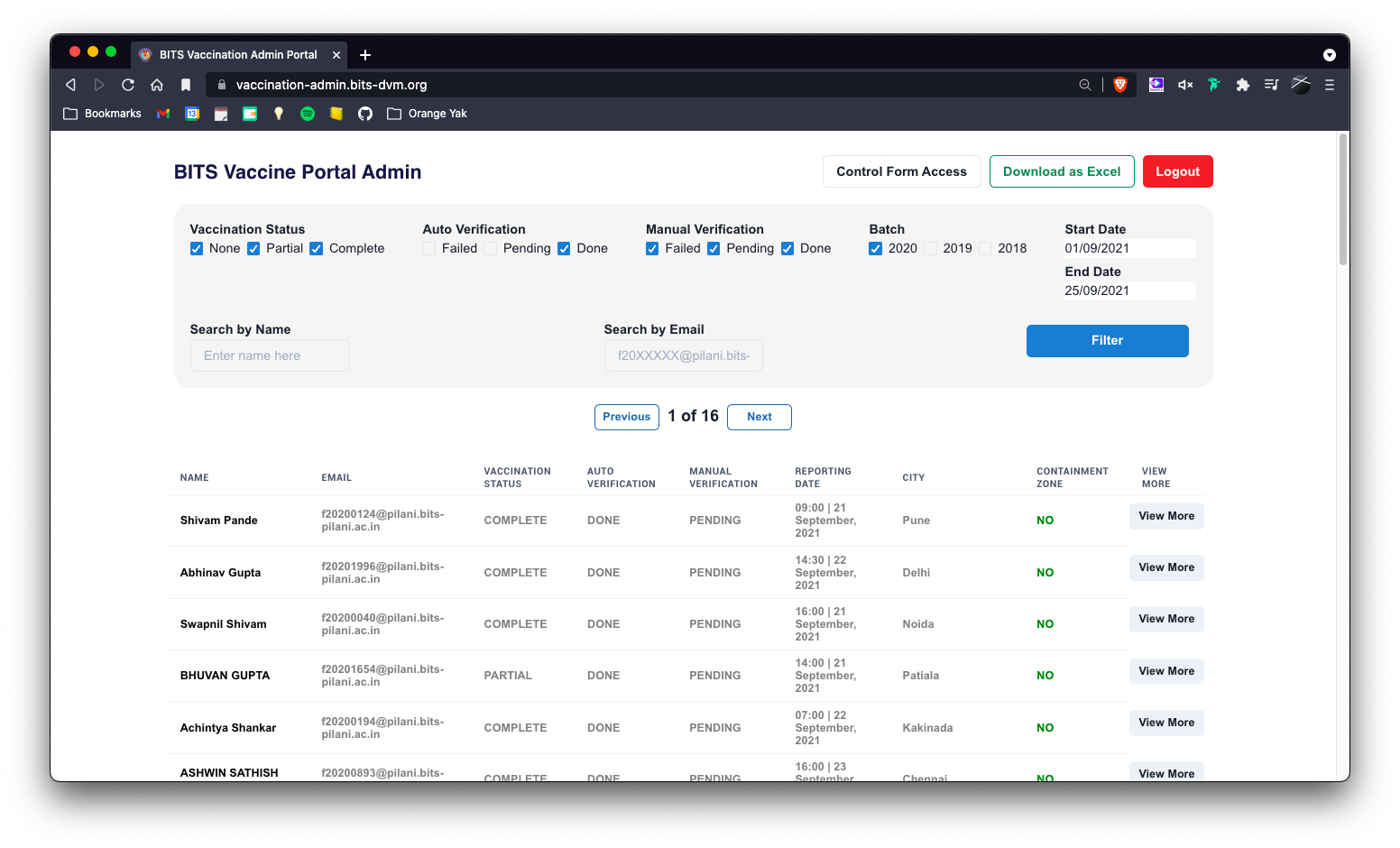 BITS Vaccine Portal — Admin