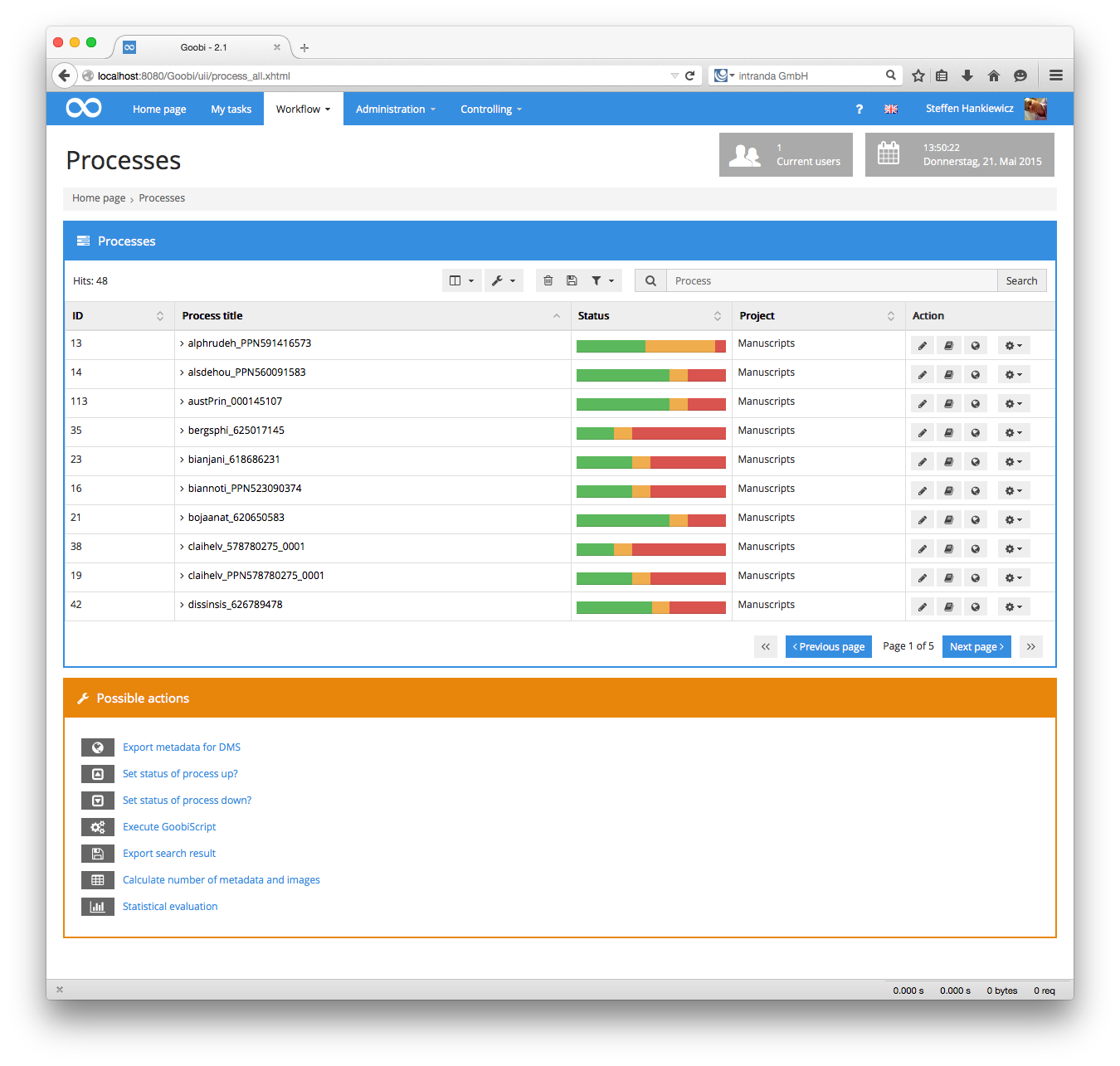 Get an overview of all workflows in digitisation projects with Goobi