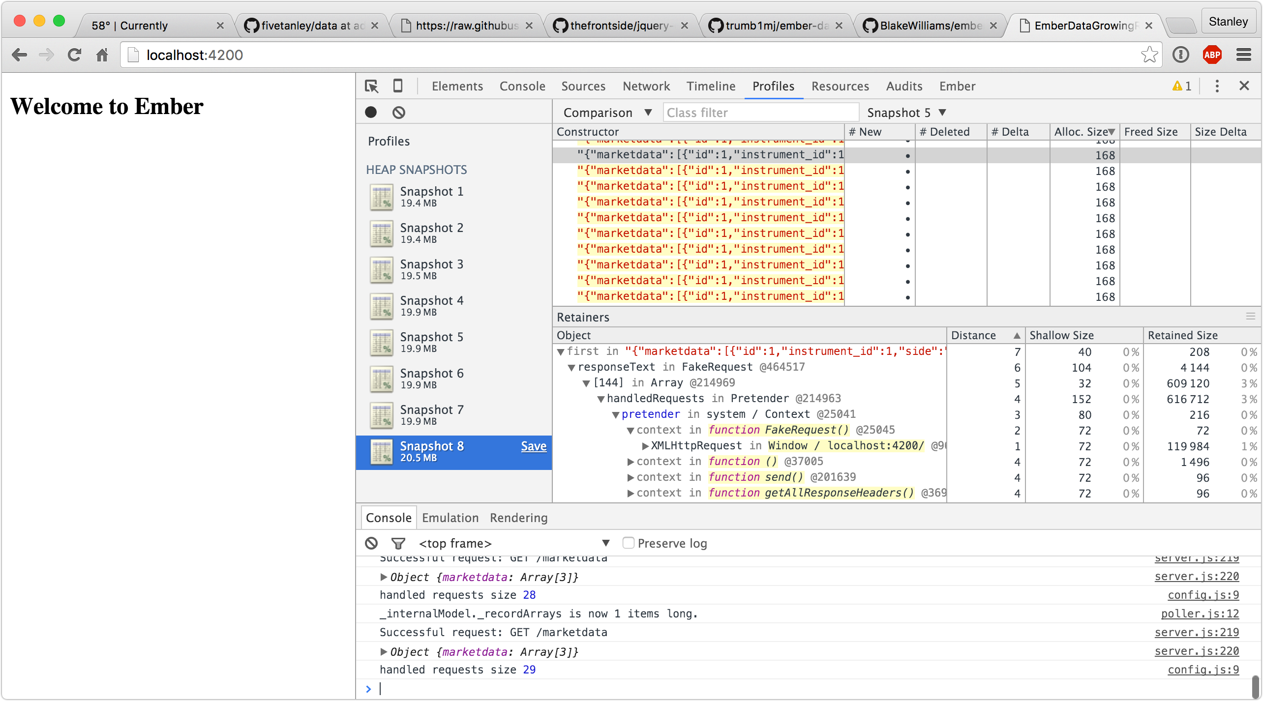 show memory leak from pretender in chrome