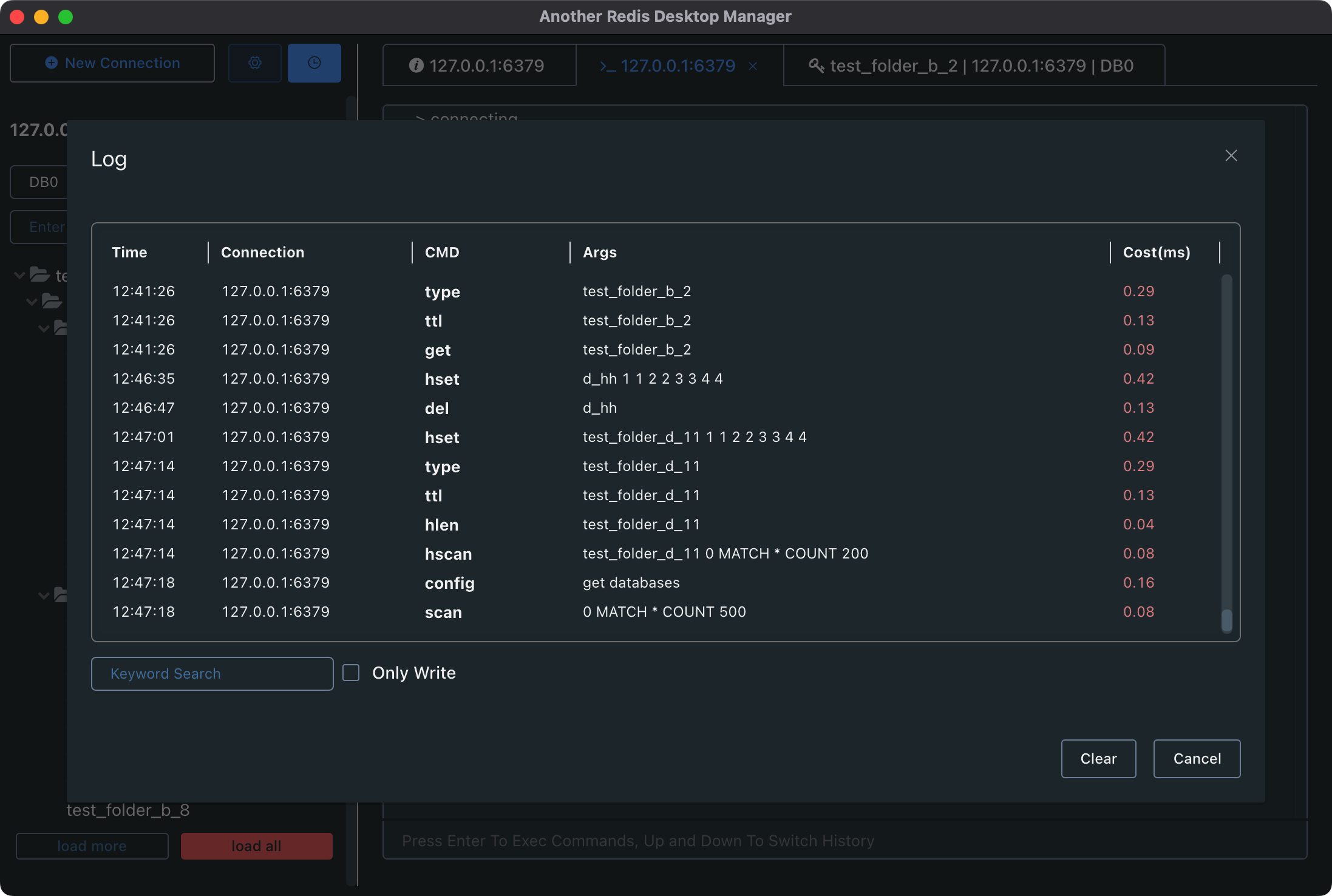 redis exec log