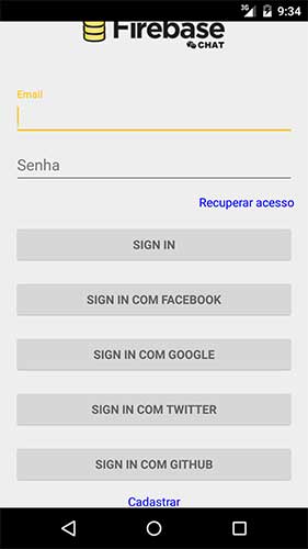 Aplicativo Android com login via API de autenticação do Firebase