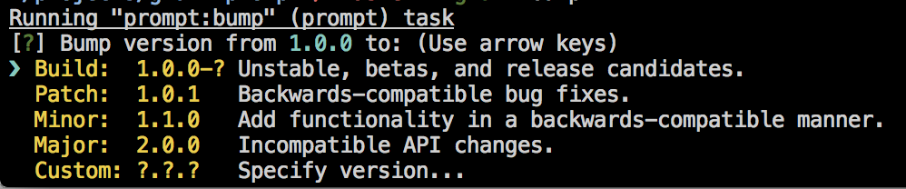 grunt-prompt with grunt-bump