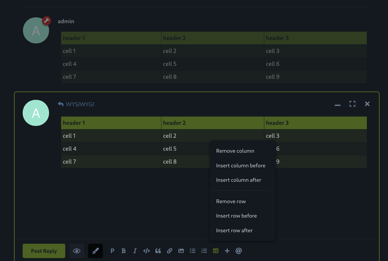 Flarum markdown tables