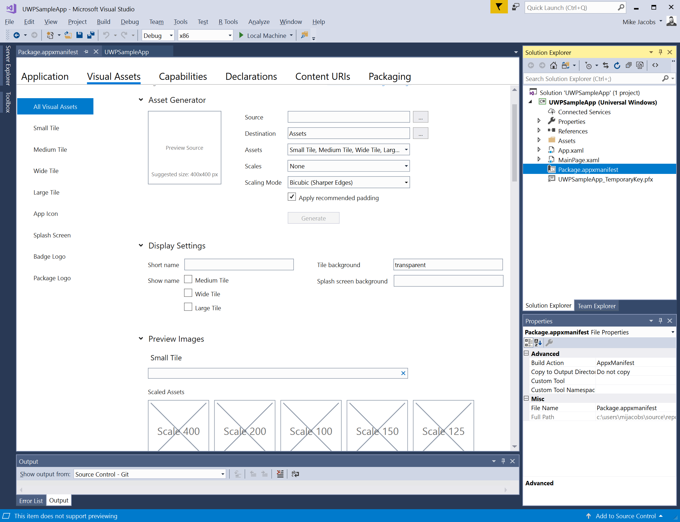 Visual Studio 2019 App Icon Project Properties page