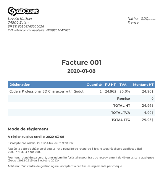 screenshot of a generated invoice