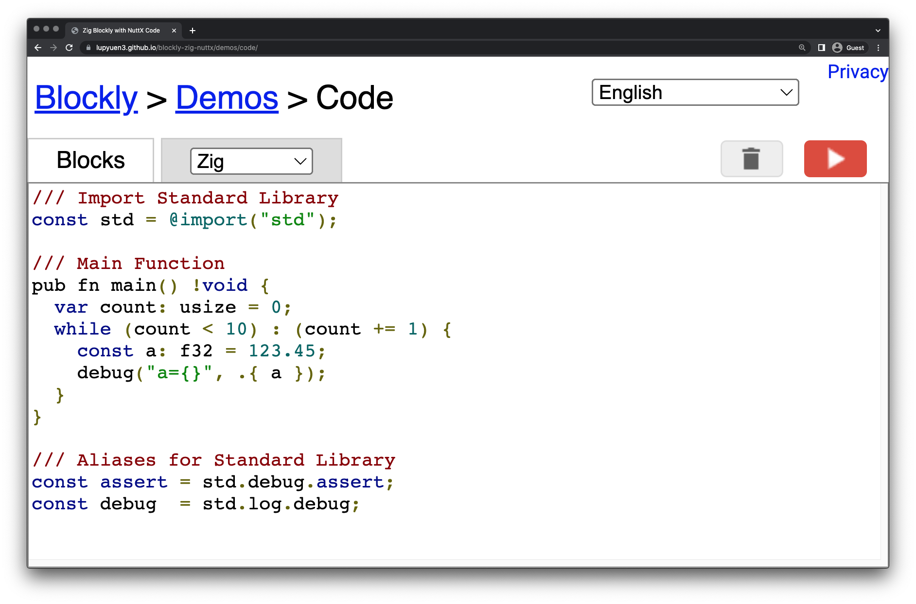 Zig Code generated by Blocky