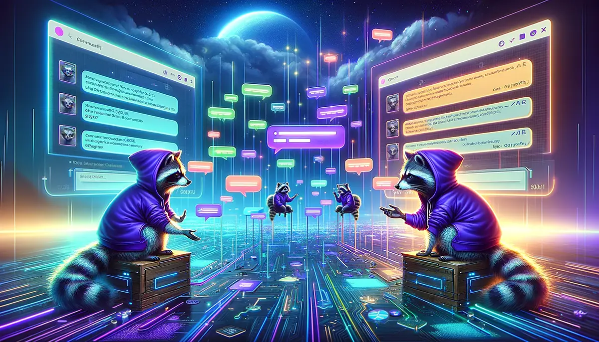 This banner features our red pandas using communication devices. This scene vividly captures the theme of connectivity and engagement in a digital world.